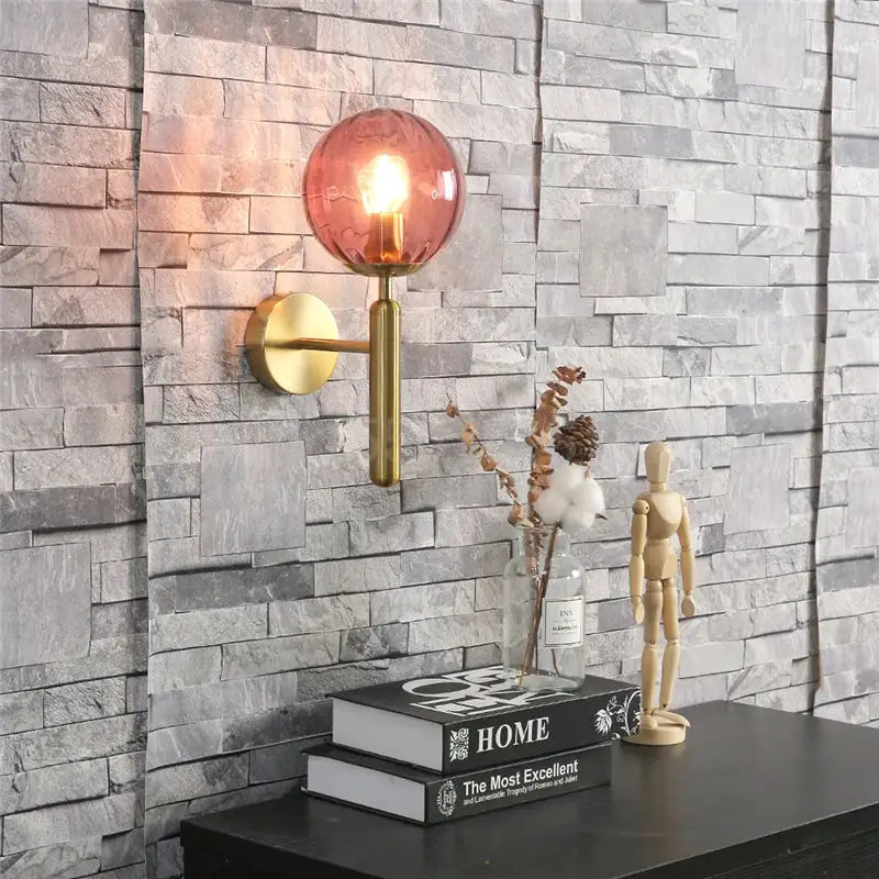 Pink Glass Brass-Finish Wall Sconce