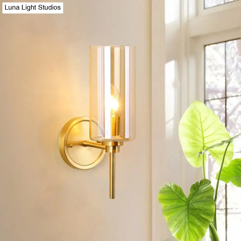 Brass Smoked Glass Single-Light Sconce