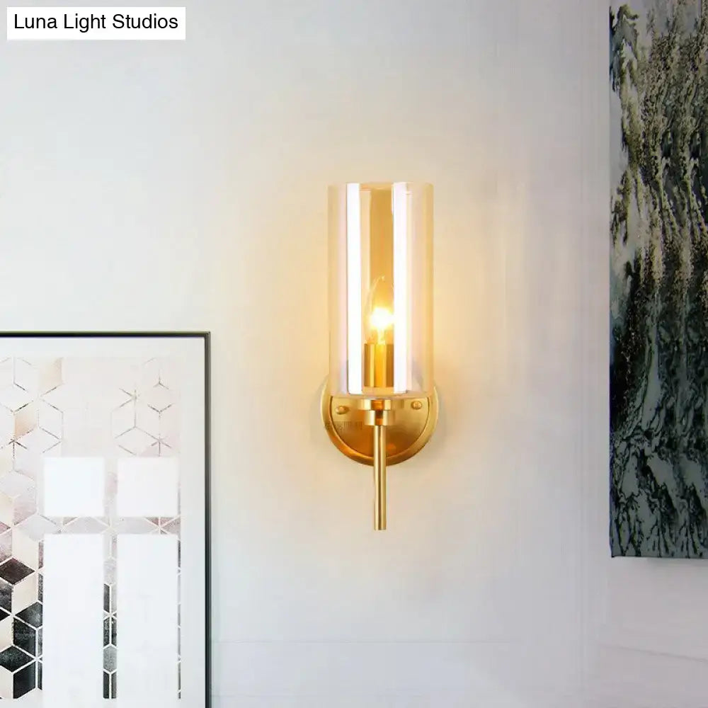 Brass Smoked Glass Single-Light Sconce