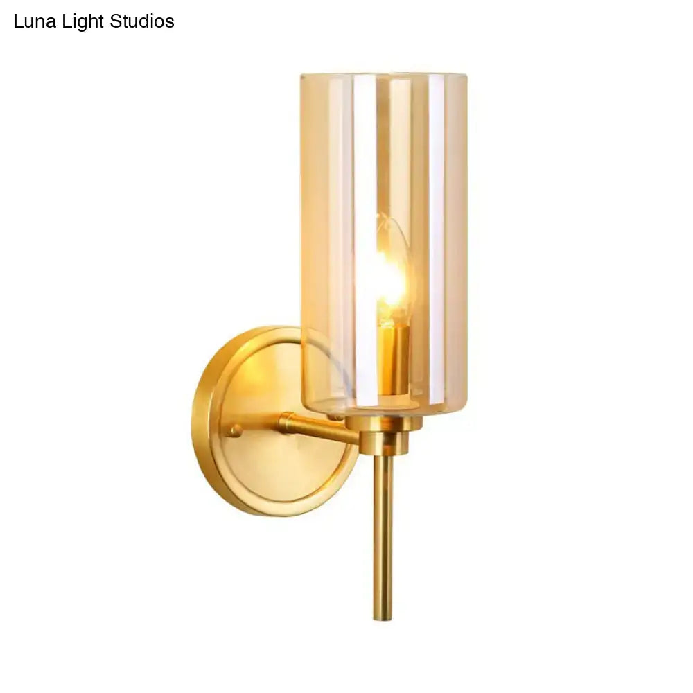 Brass Smoked Glass Single-Light Sconce