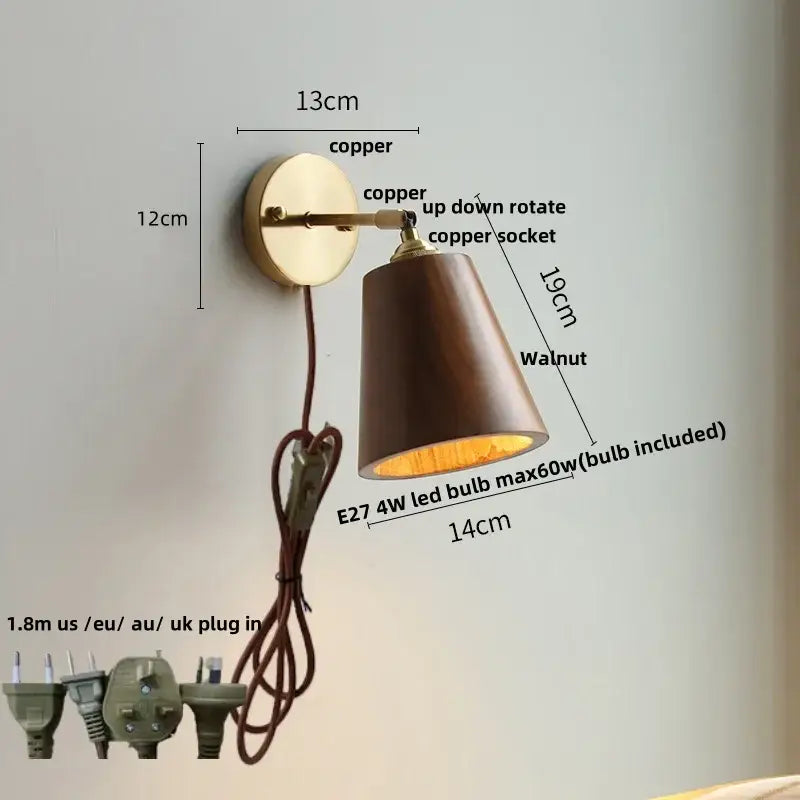 Walnut LED Wall Sconce Japanese Style for Foyer