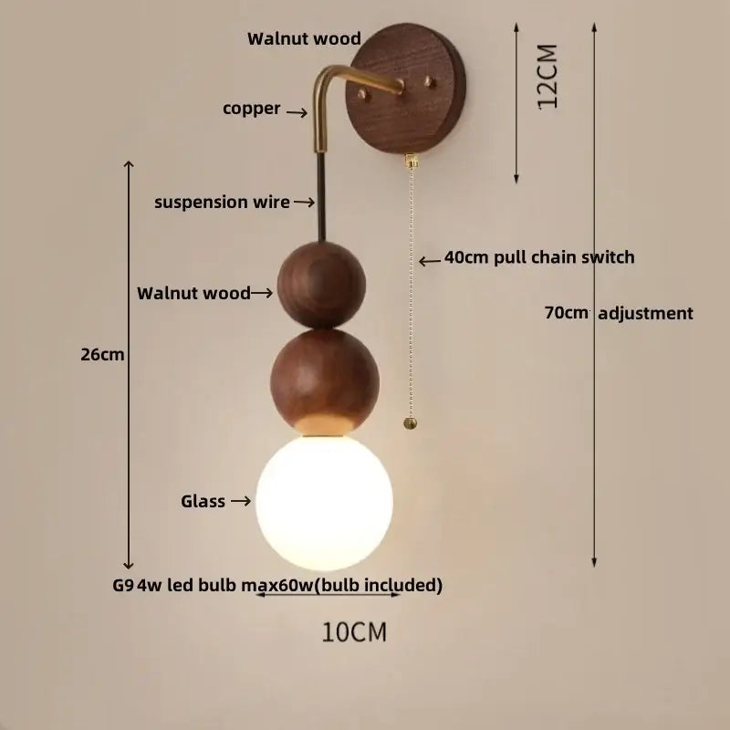 Walnut Sphere Wall Light
