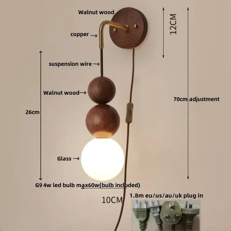Walnut Sphere Wall Light