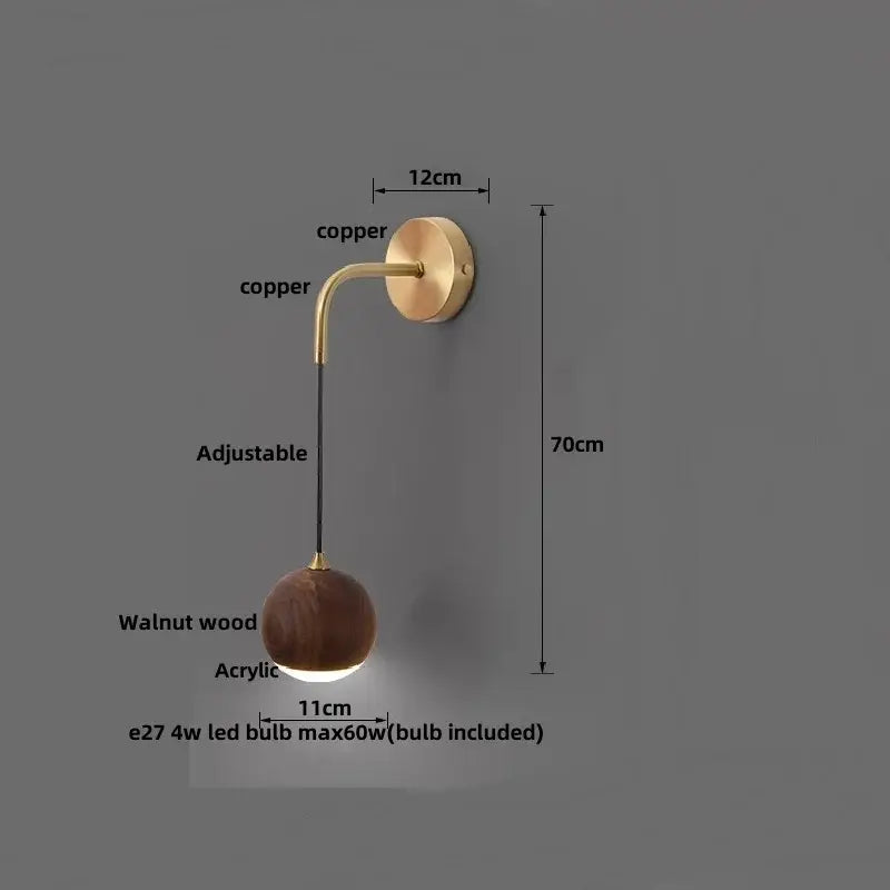 Walnut Sphere Wall Light