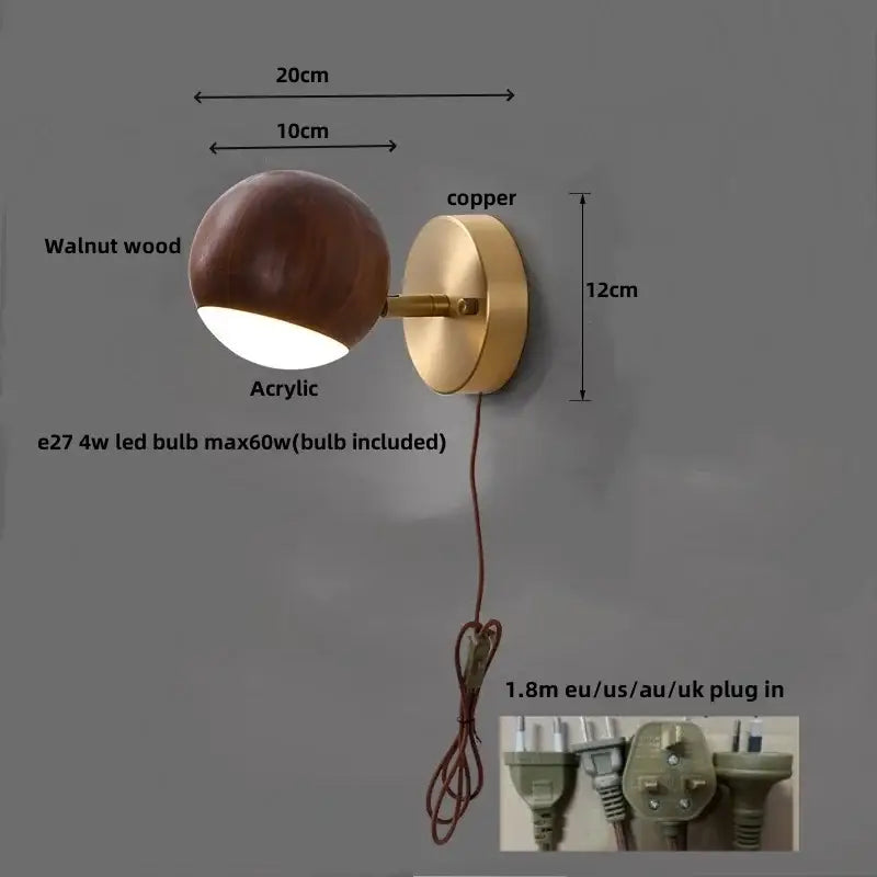 Brass Wood Base Sconce