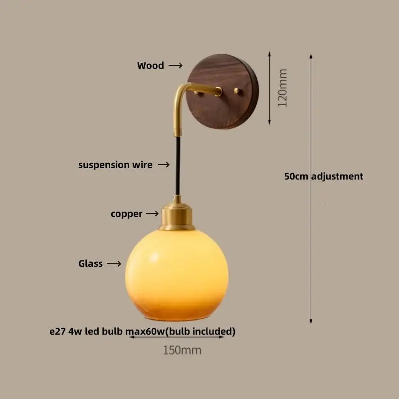 Brass Ribbed Glass Wood-Frame Sconce