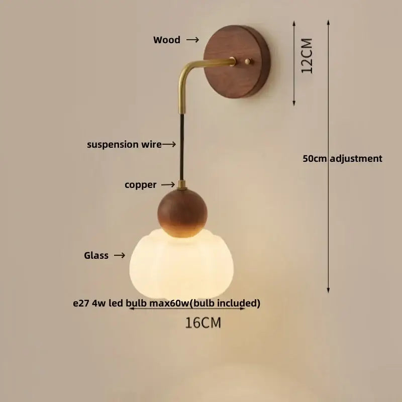 Brass Ribbed Glass Wood-Frame Sconce