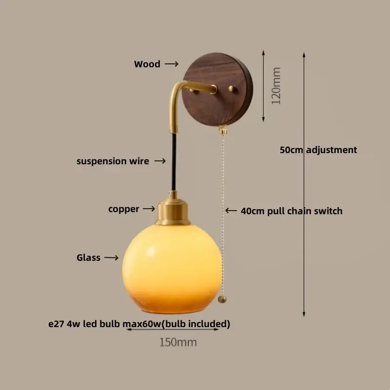 Brass Ribbed Glass Wood-Frame Sconce