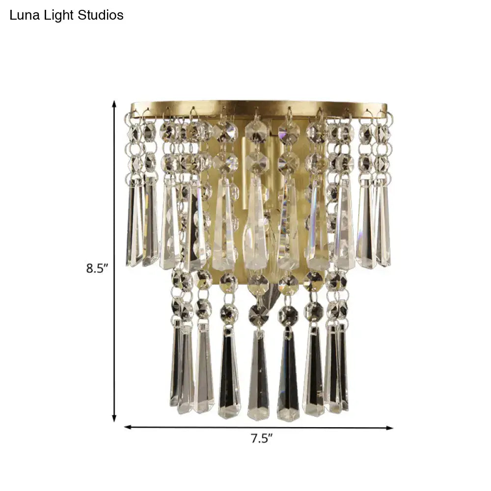Brass Crystal Semi-Round Corridor Sconce