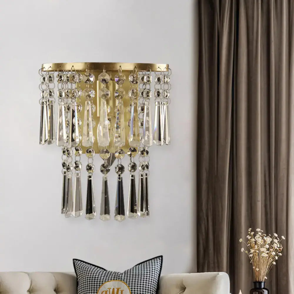 Brass Crystal Semi-Round Corridor Sconce
