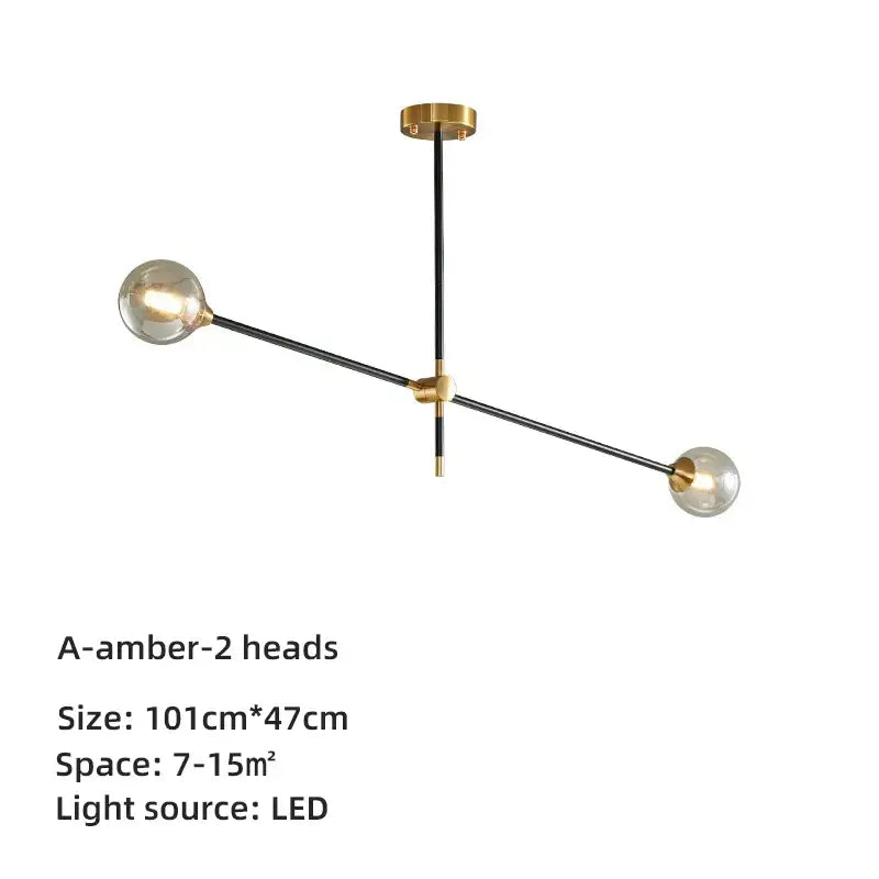 Brass Glass Ball 6-Head Geometric Chandelier