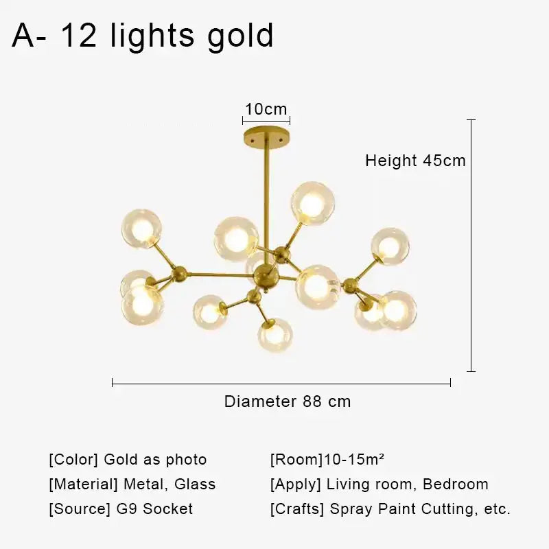 Brass Glass 18-Light Chandelier