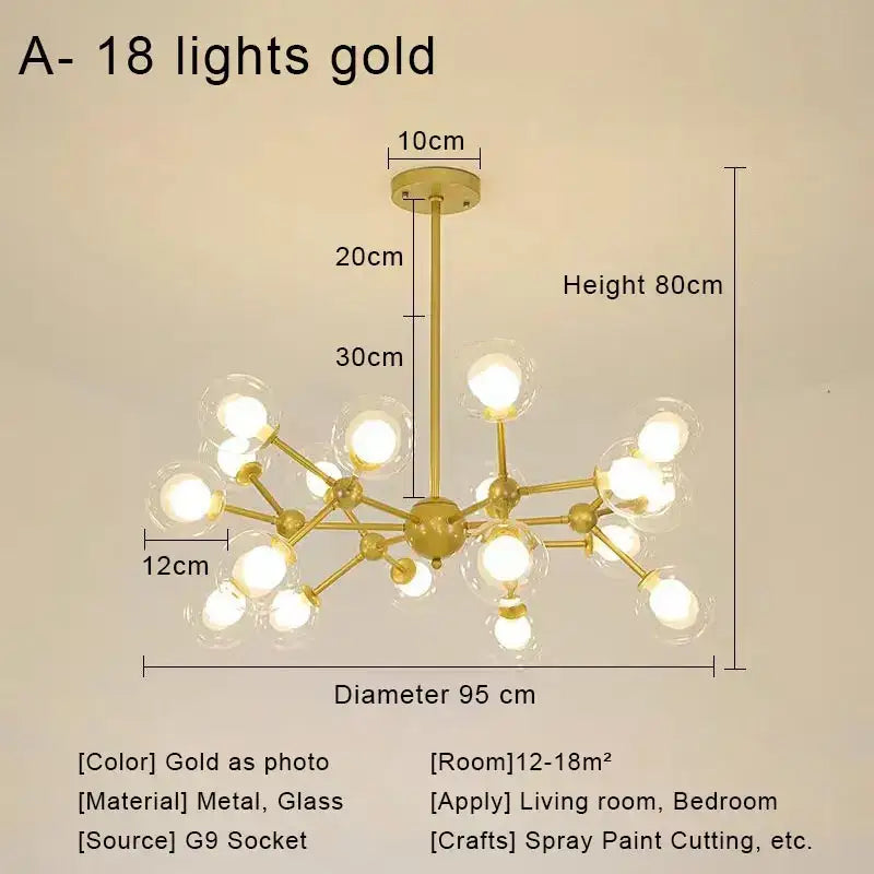 Brass Glass 18-Light Chandelier