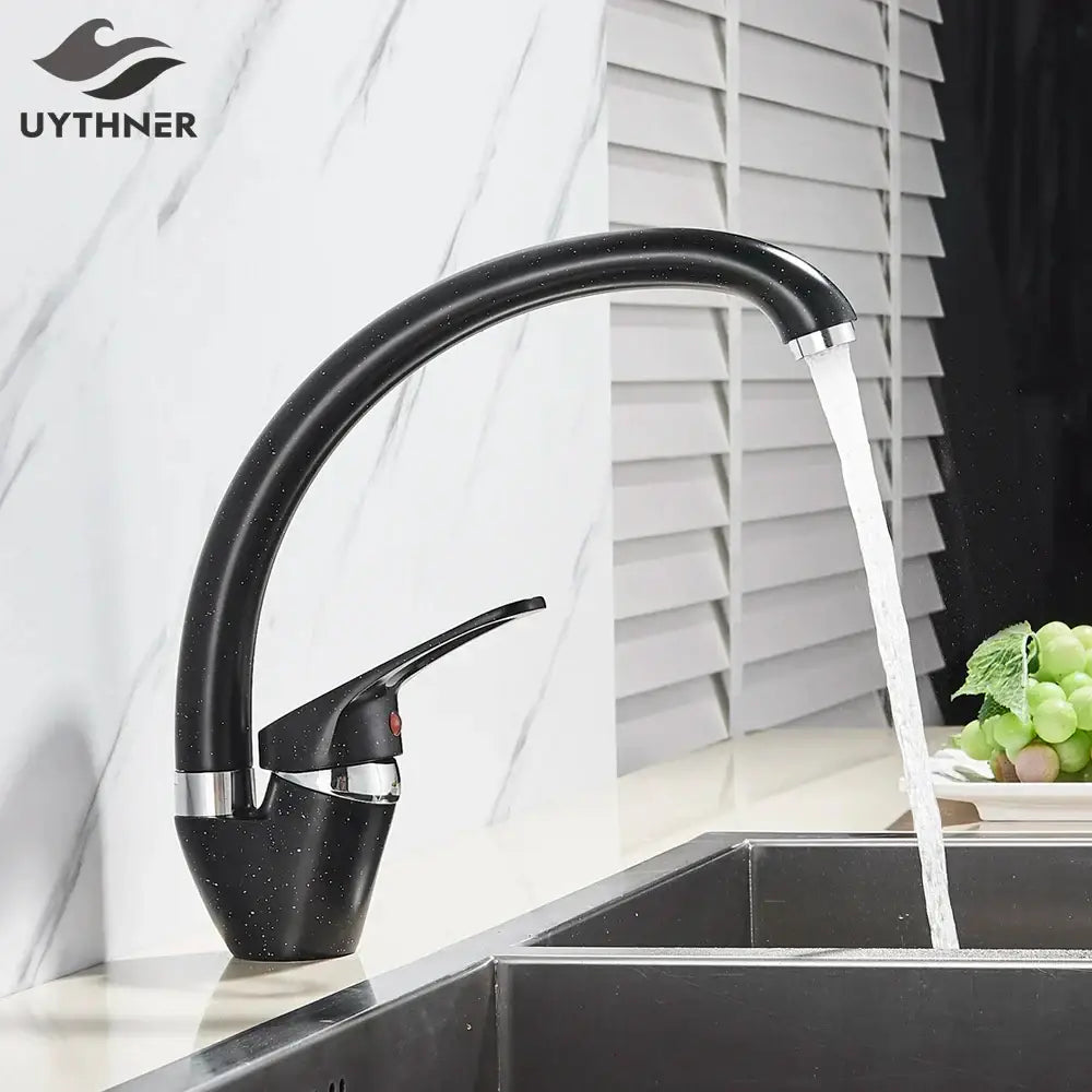 Brass Black Kitchen Faucet with Curved Swivel Spout