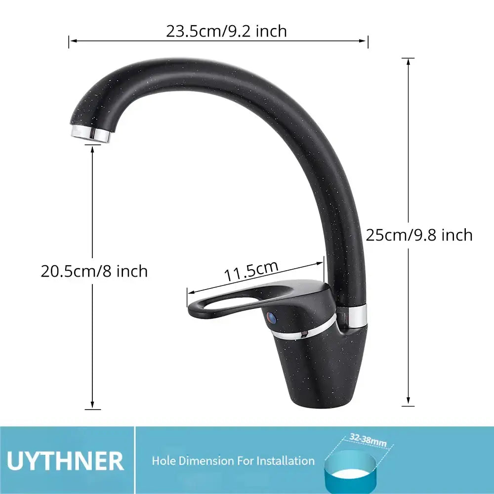 Brass Black Kitchen Faucet with Curved Swivel Spout