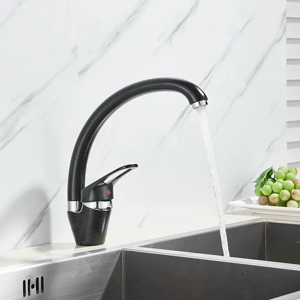 Brass Black Kitchen Faucet with Curved Swivel Spout