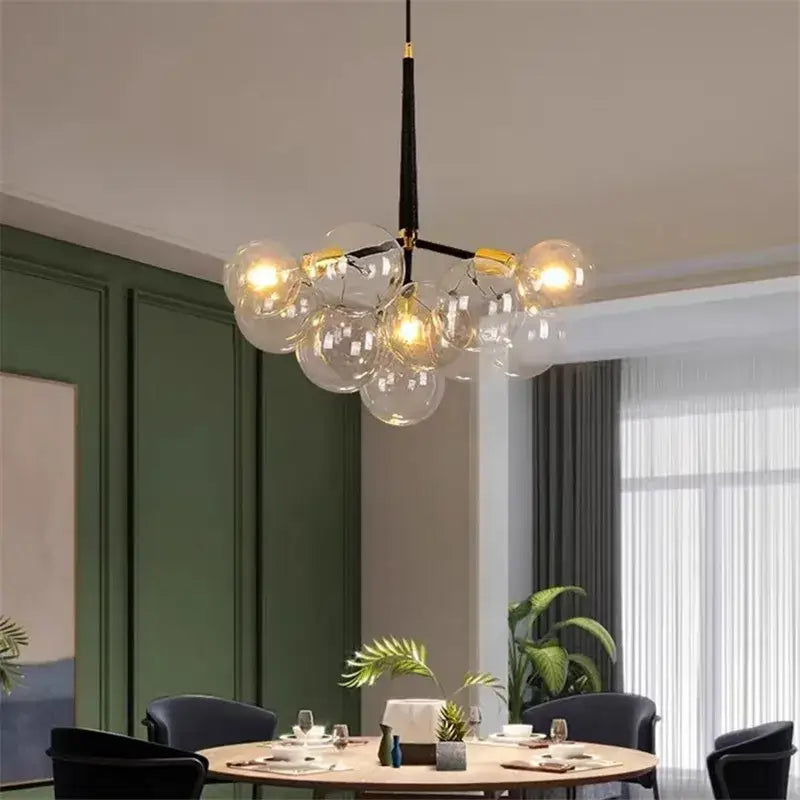 Brass Glass Bubble Chandelier 6-Head Design