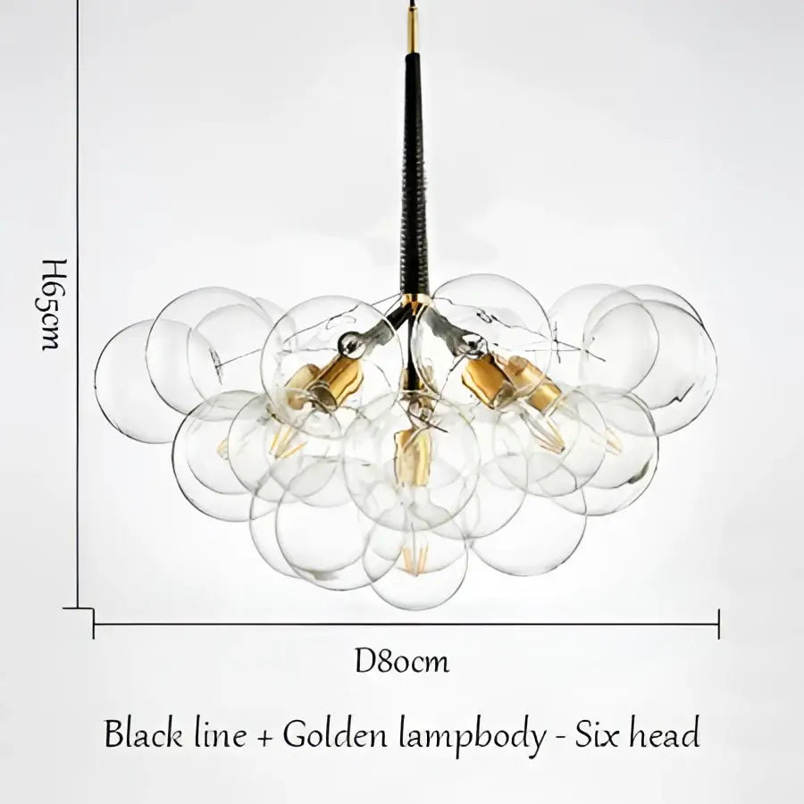 Brass Glass Bubble Chandelier 6-Head Design