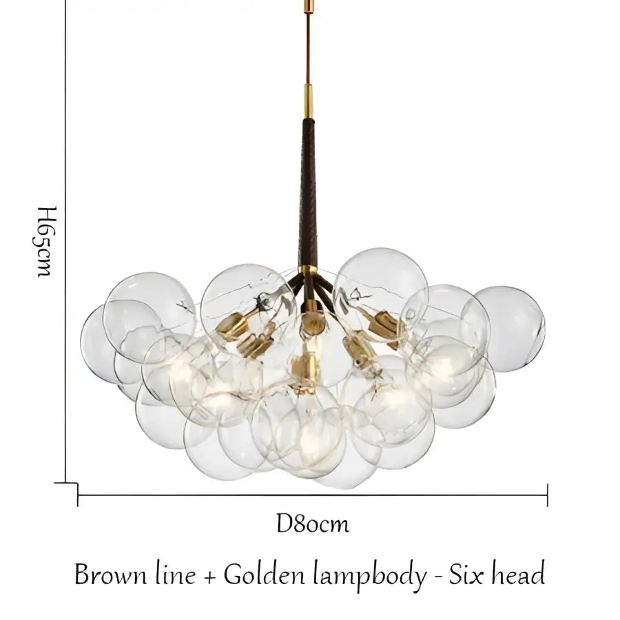 Brass Glass Bubble Chandelier 6-Head Design