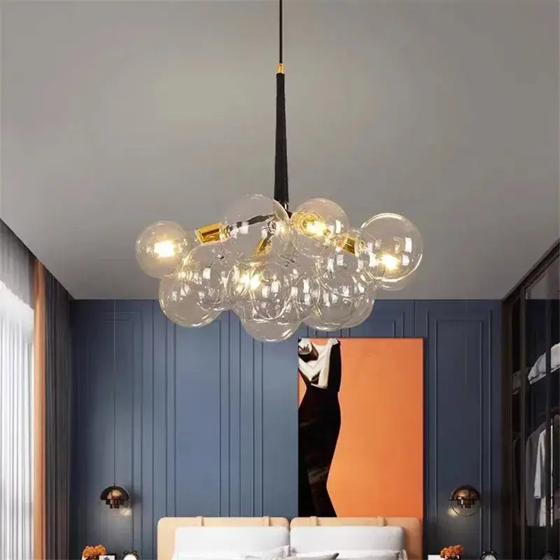 Brass Glass Bubble Chandelier 6-Head Design