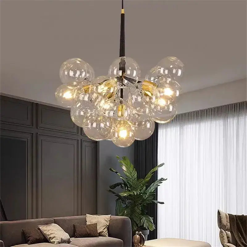 Brass Glass Bubble Chandelier 6-Head Design