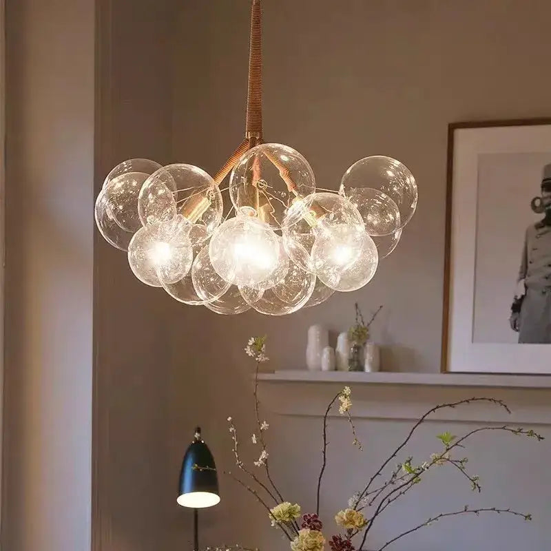 Brass Glass Bubble Chandelier 6-Head Design