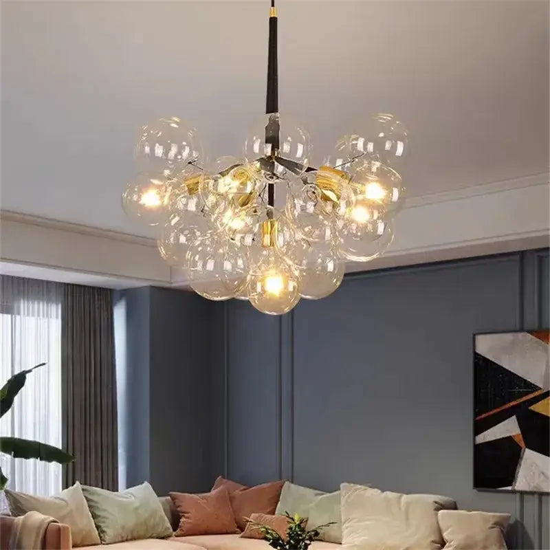 Brass Glass Bubble Chandelier 6-Head Design
