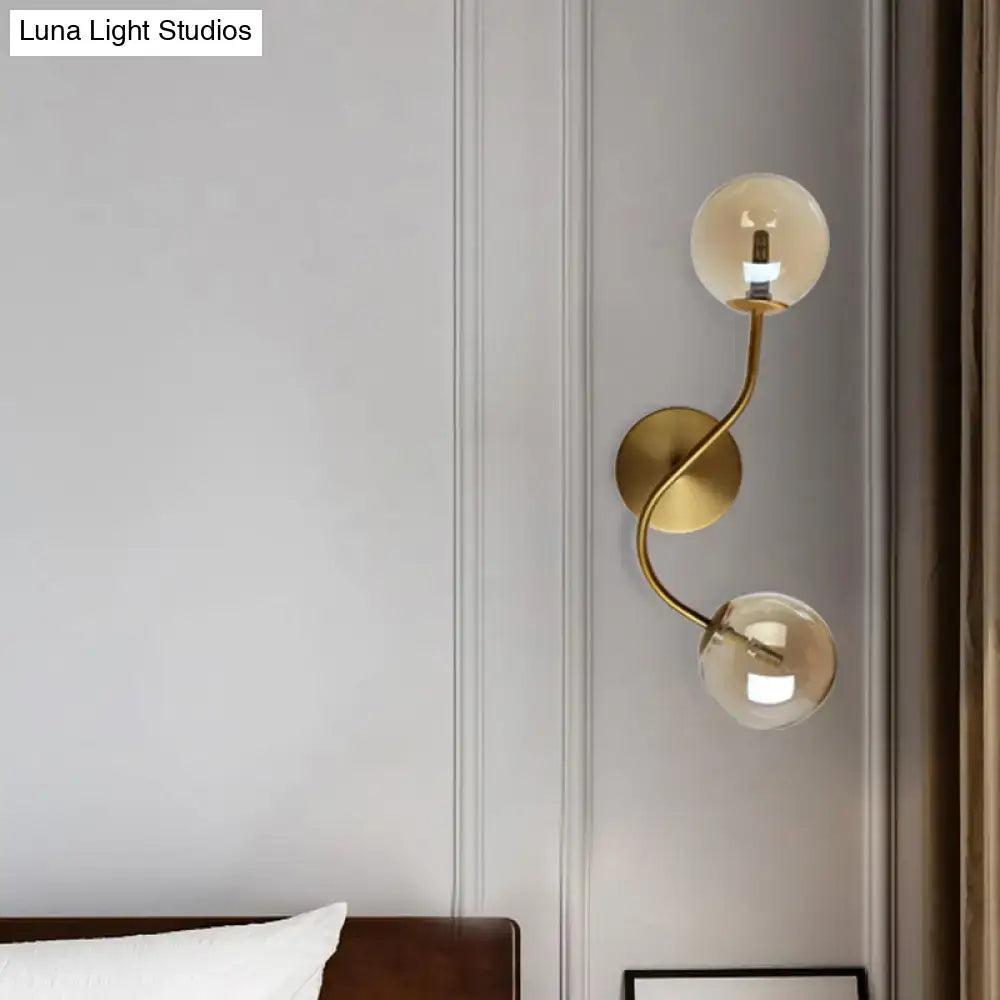 Brass Glass Dual-Light Stairway Lamp