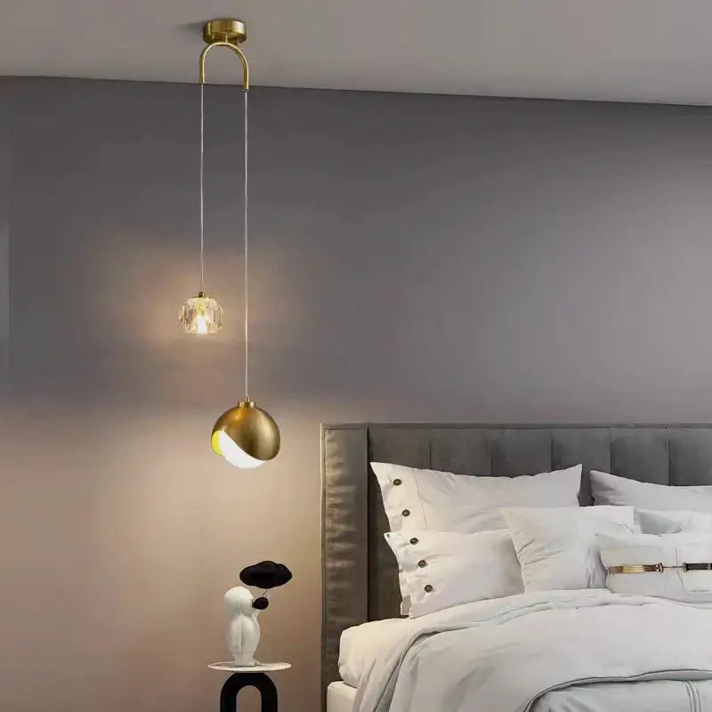 Brass Crystal Pendant Light for Bedroom