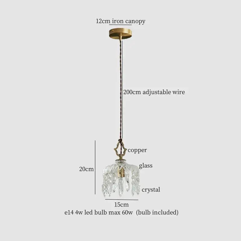 Brass Crystal LED Pendant Polished Copper Finish