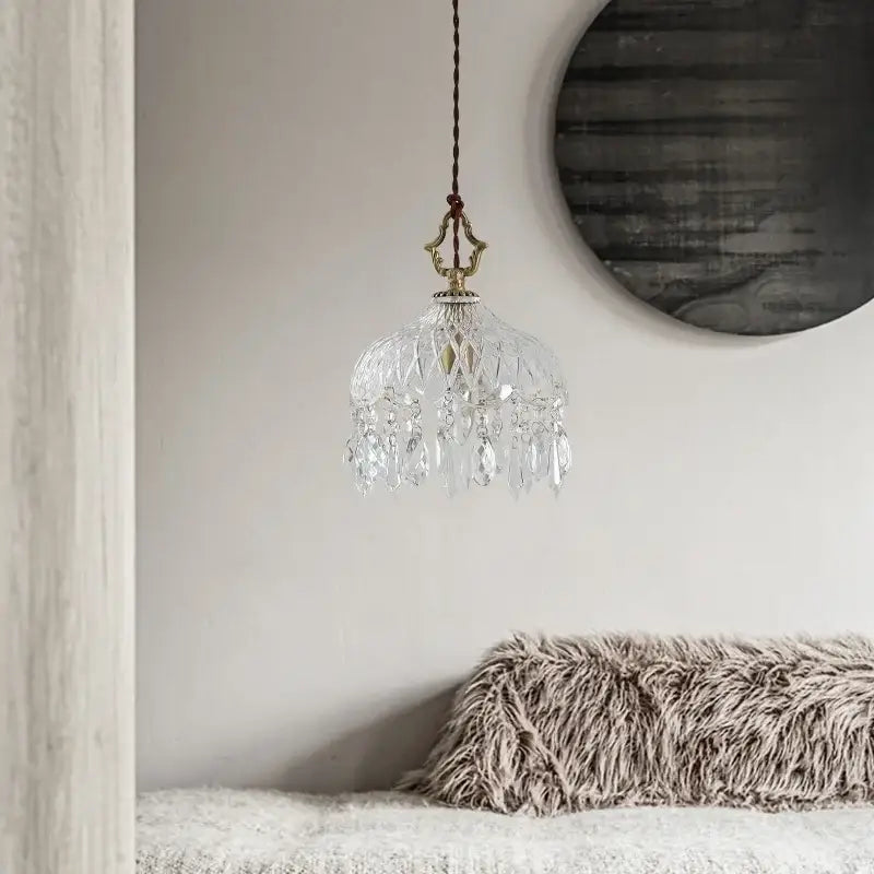 Brass Crystal LED Pendant Polished Copper Finish