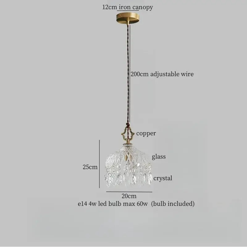 Brass Crystal LED Pendant Polished Copper Finish