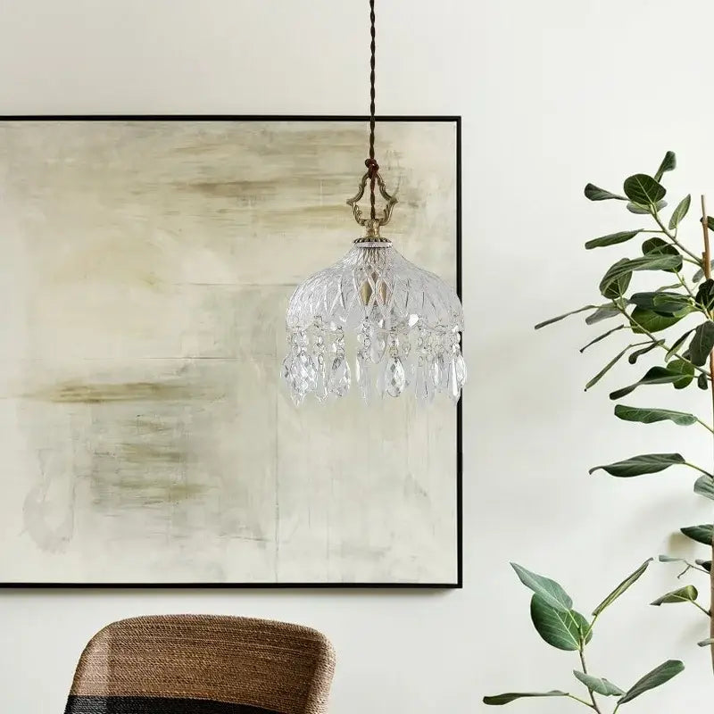 Brass Crystal LED Pendant Polished Copper Finish