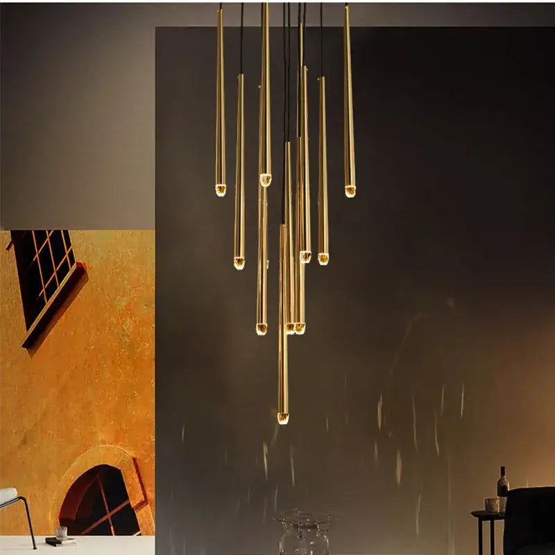 Brass Crystal Stair Chandelier
