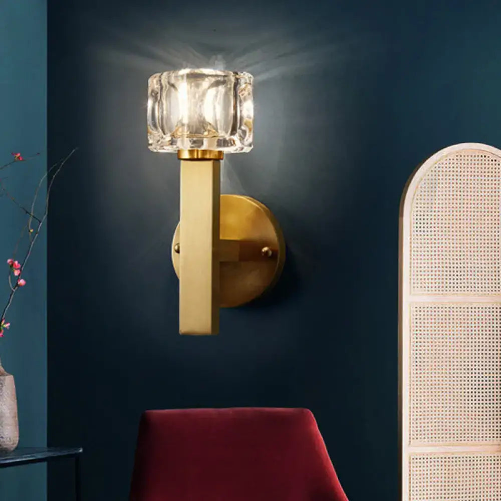 Brass Cube Flush Sconce
