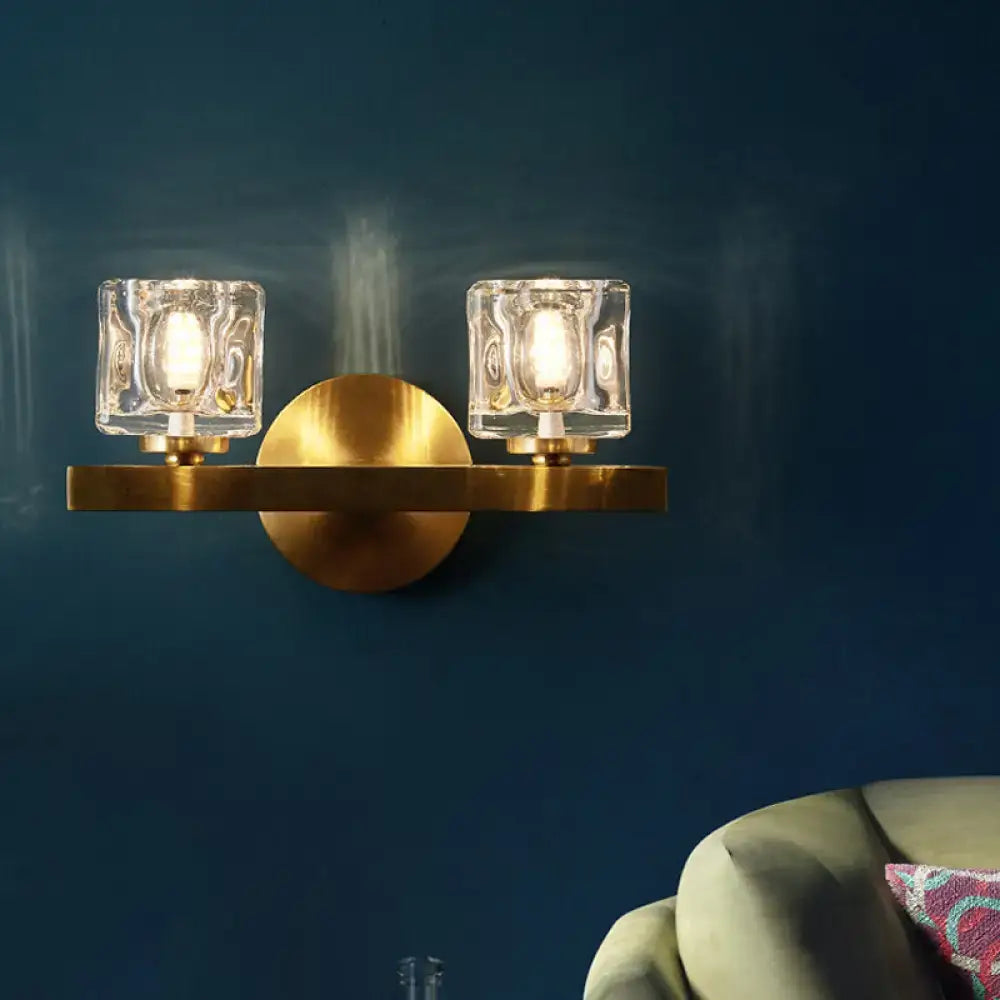Brass Cube Flush Sconce