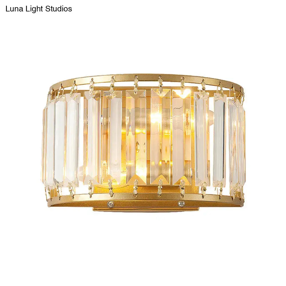 Brass Crystal Drum Wall Sconce