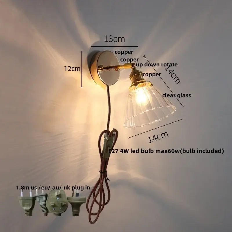 Brass Floral Glass Stairwell Sconce