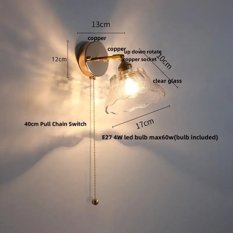 Brass Floral Glass Stairwell Sconce