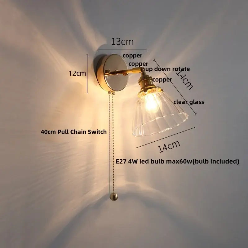 Brass Floral Glass Stairwell Sconce