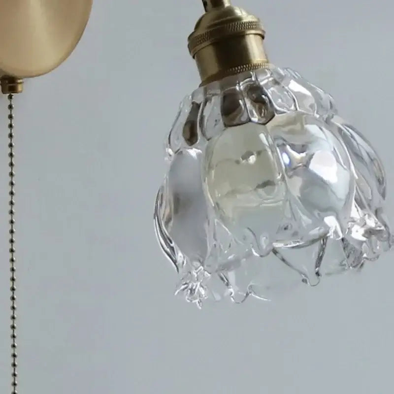 Brass Floral Glass Stairwell Sconce
