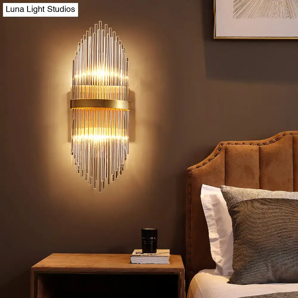 Brass Fluted Glass Sconce Trailing Arm Design