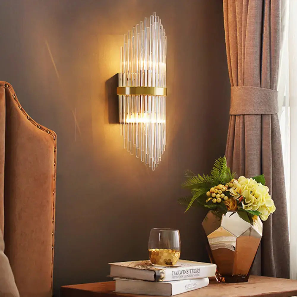 Brass Fluted Glass Sconce Trailing Arm Design
