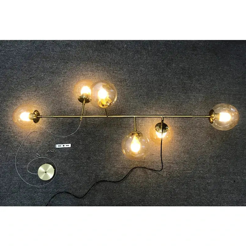 Brass Glass Ball Chandelier 150cm Hanging Cord