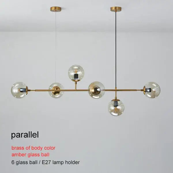 Brass Glass Ball Chandelier 150cm Hanging Cord