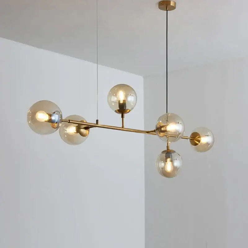 Brass Glass Ball Chandelier 150cm Hanging Cord