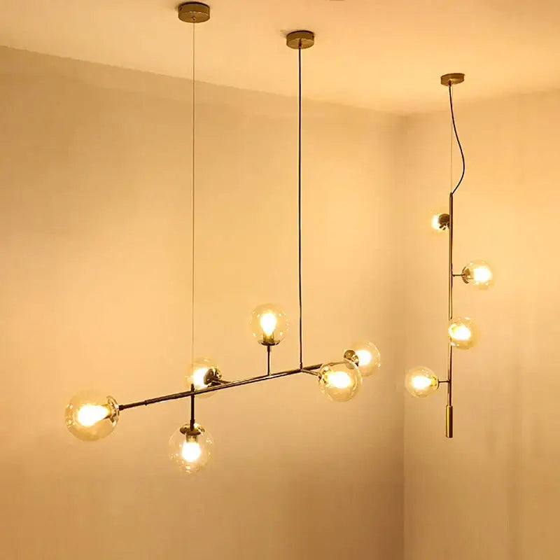 Brass Glass Ball Chandelier 150cm Hanging Cord