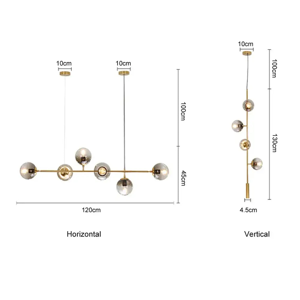Brass Glass Chandelier Light Horizontal or Vertical