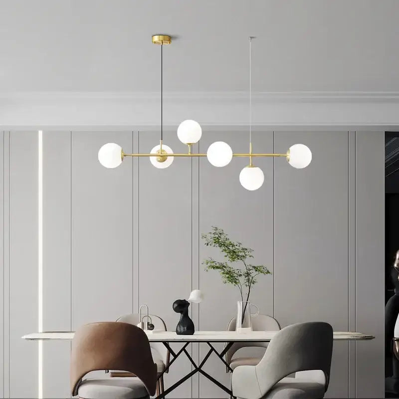 Brass Glass Globe Pendant with Five LED Bulbs