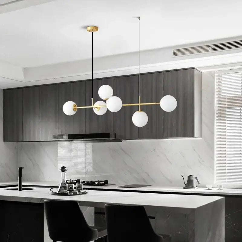 Brass Glass Globe Pendant with Five LED Bulbs